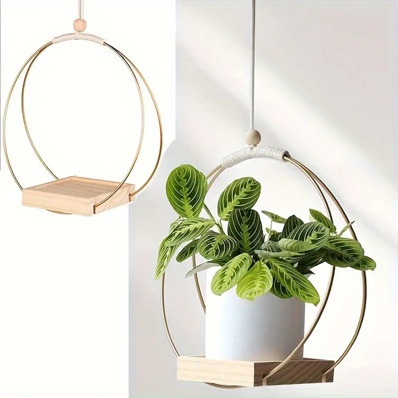 Macrame Hoop Hanging Plant Shelf